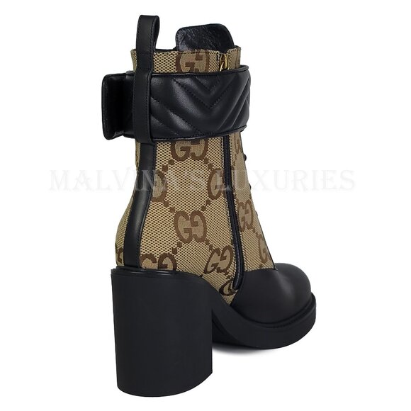 GUCCI BOOTS TRIP GG CANVAS AND LEATHER COMBAT ANKLE BOOTIES sz 41 11 - Picture 7 of 16
